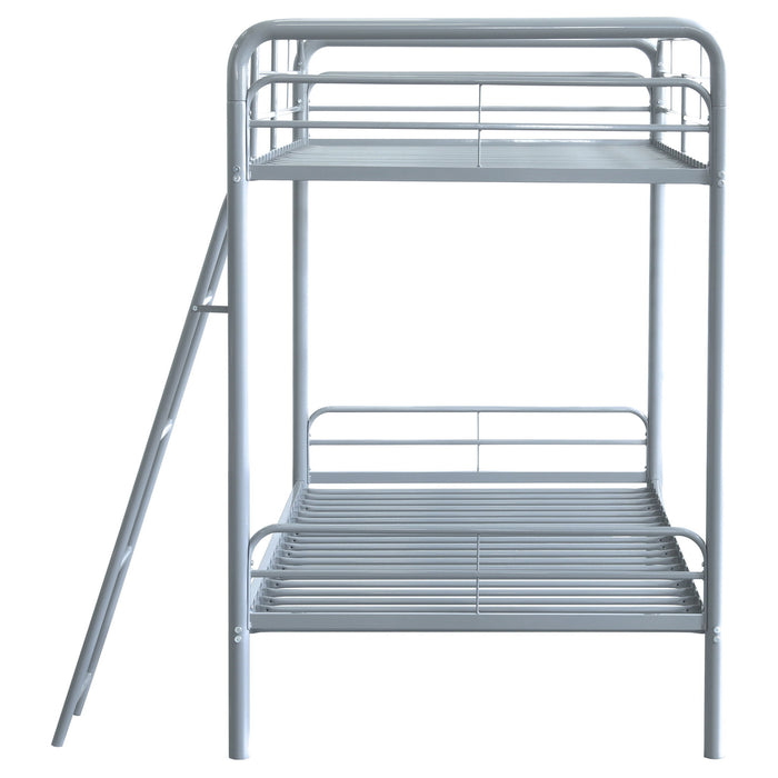 Long Beach - Twin Over Twin Bunk Bed With Built In Guardrails And Angled Ladder - Silver