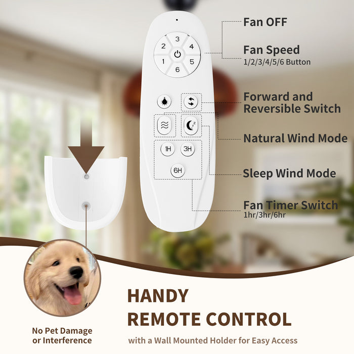 Pumpkin Ceiling Fan, Fandelier With 6 E12 Sockets, Reversible DC Motor, Adjustable Hanging, 6 Speeds Remote Control - Black