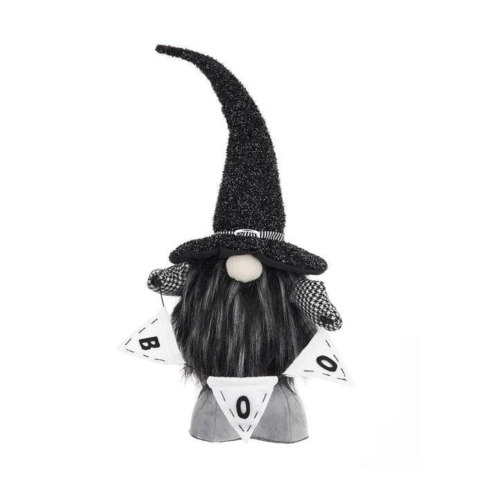 Gnome With 'Boo' Banner, For Halloween Decor - Black White