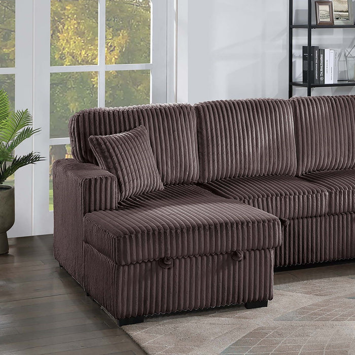 Convertible Sectional, Storage Chaises, Pull Out Middle Section - Chocolate