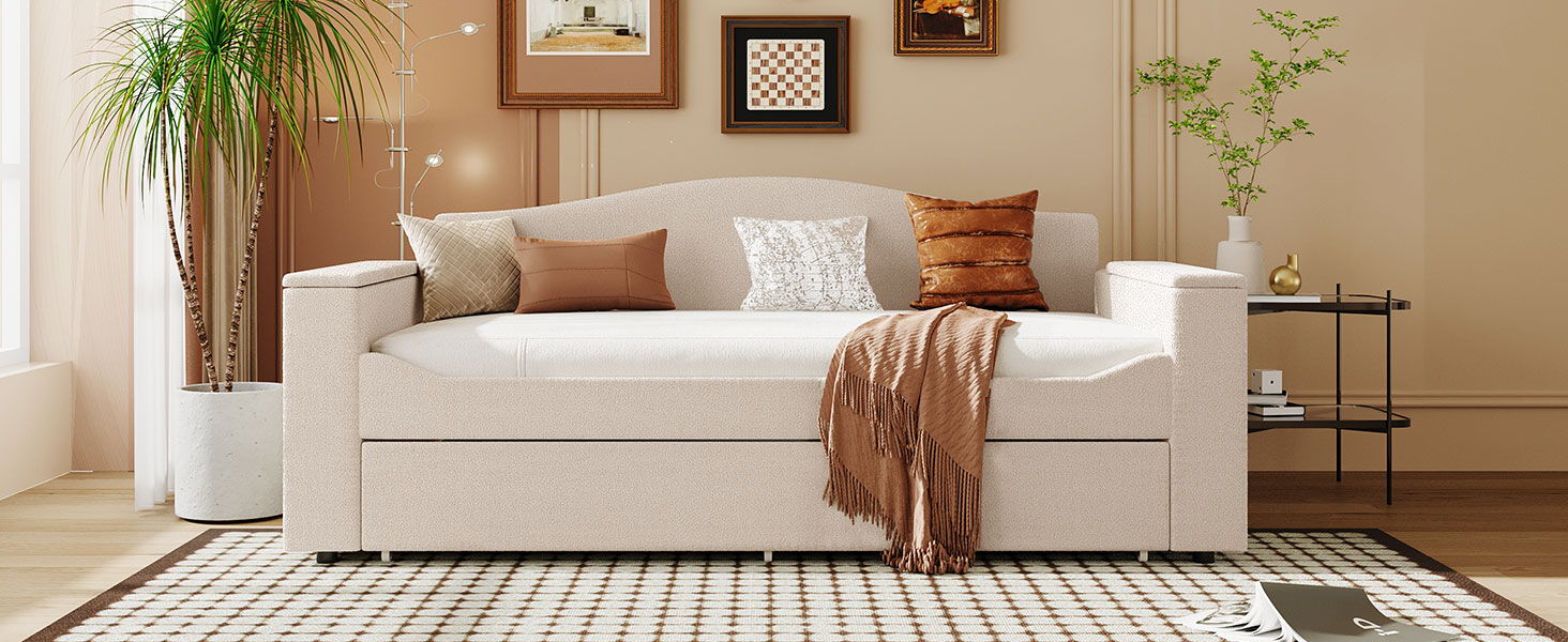 Upholstered Daybed With Storage Armrests, Trundle And Latest Integrated Bluetooth Audio System