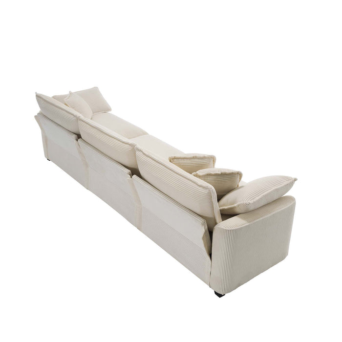 Mid-Century Modern 3 Seater Sectional Sofa With Arm And Throw Pillows