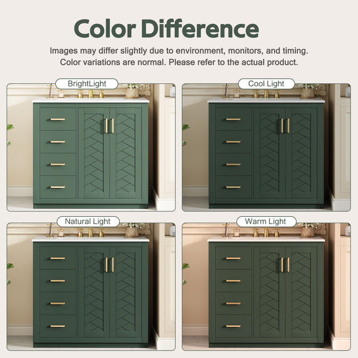 Bathroom Vanity With Sink, Storage Cabinet, Freestanding Set With 3 Drawers & Soft Closing Doors - Green