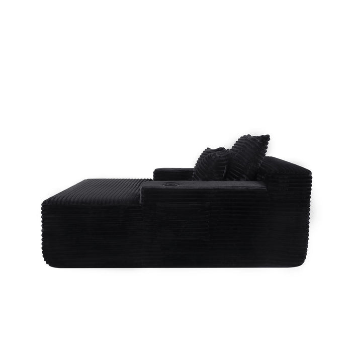 Convertible Chaise Lounge Chair With Wide Armrest & Throw Pillows - Black