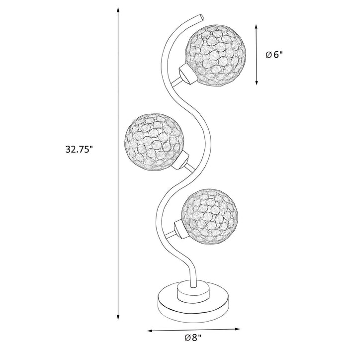 Vandy - 3 Light Curvy Table Lamp With Orb Shades - Chrome