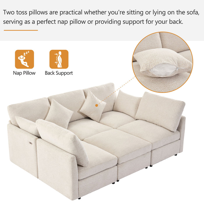 Sectional Sofa Modular U-Shaped With Ottoman & USB Ports