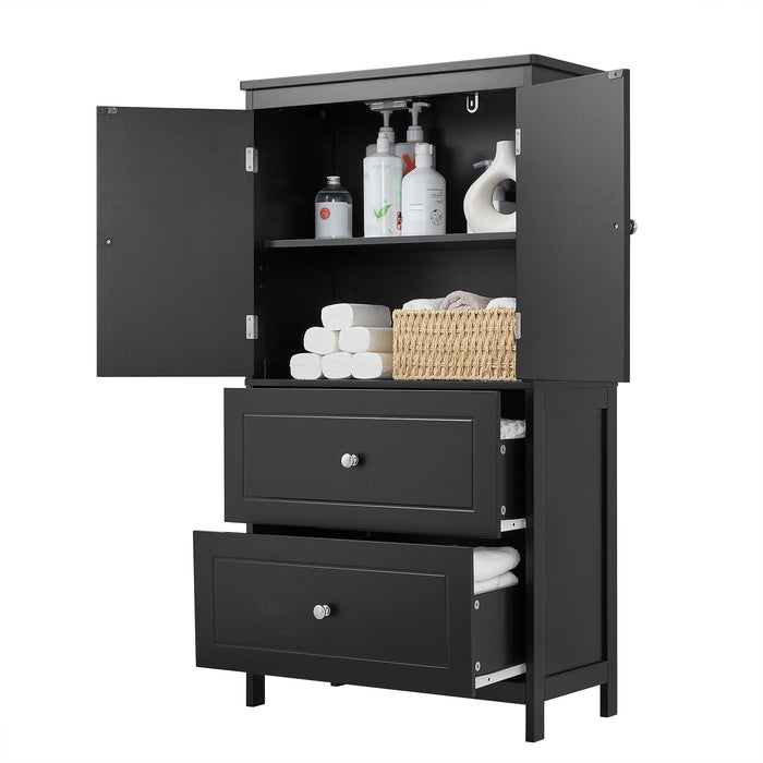 Bathroom Storage Cabinet With 2 Doors And Drawers, Adjustable Shelf