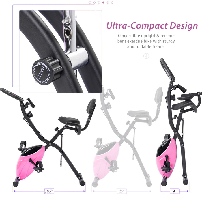 Exercise Bike Folding Stationary Bikes For Home With 16 Level Magnetic Resistance