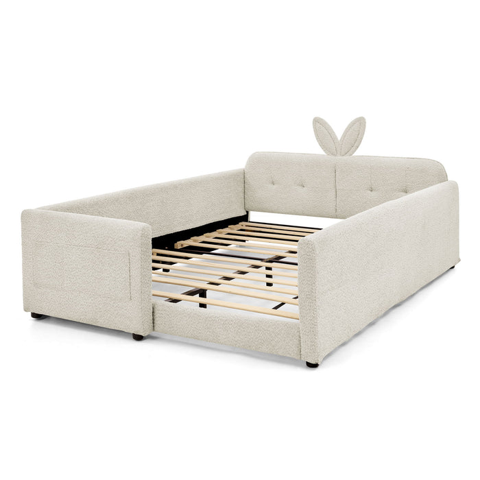 Cute Rabbit Ear Upholstered Platform Bed Frame With Safety Rail