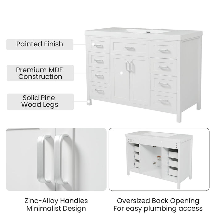 Bathroom Vanity With Sink, 2 Doors 8 Drawers, Soft Close System, Classic Design