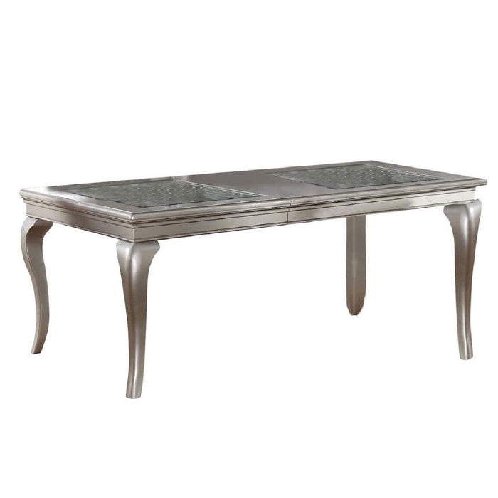 Rectangle Dining Table With Carved Accents - Champagne / Silver