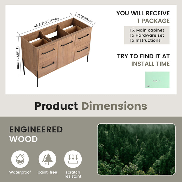 46" Freestanding Bathroom Vanity With Soft Close Doors And 4 Drawers, (Vanity Only) - Imitative Oak
