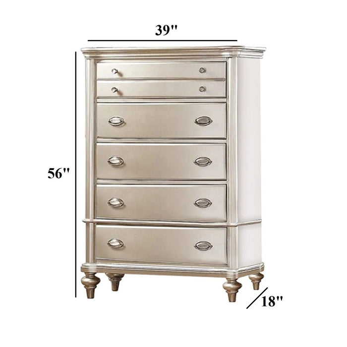 Bedroom Furniture Chest Of Drawers, 5 Drawer Storage - Champagne / Silver / Gray