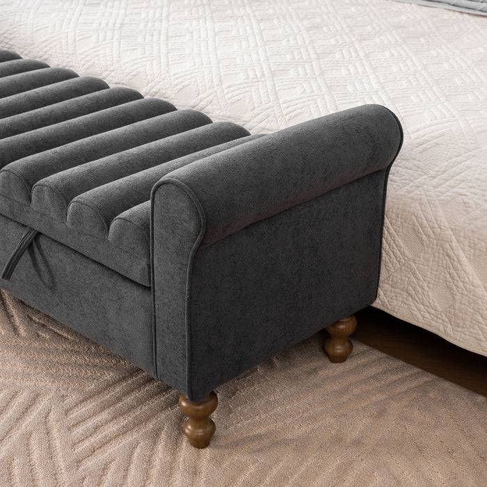 Wide Modern Upholstered Storage Bench With Rolled Armrest