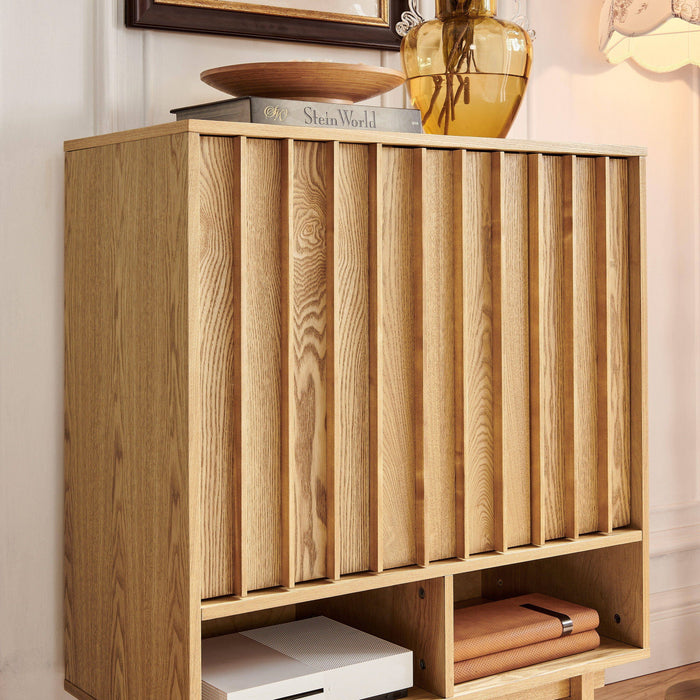 Sideboard Buffet Cabinet With Grille Slat Design With 3 Doors And Adjustable Shelves