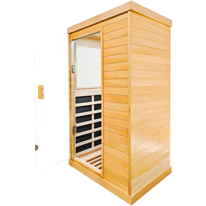 Infrared Sauna Room Single Room With Hemlock Frame, 6 Heating Plates, Built-In Lights And Bluetooth Audio - Natural