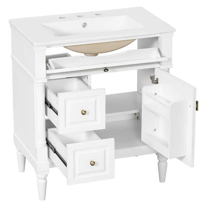 Modern Bathroom Vanity With Sink, Freestanding Cabinet With Flip Drawer & Adjustable Shelf