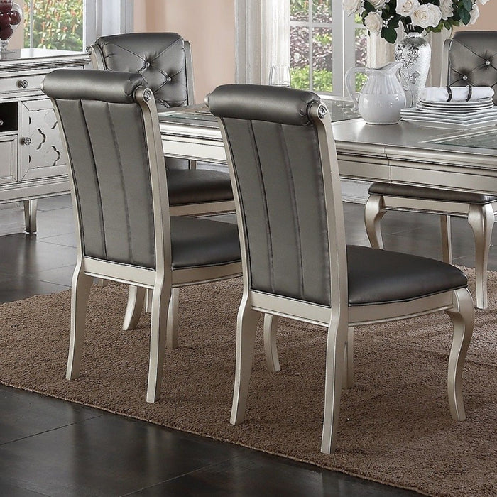 Rectangle Dining Table With Glass Top And 6 Tufted Back Chairs - Gray / Silver