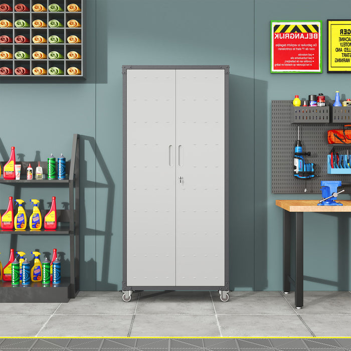 Metal Garage Storage Cabinet With Wheels Heavy Duty Tool Storage Cabinet - Brushed Nickel