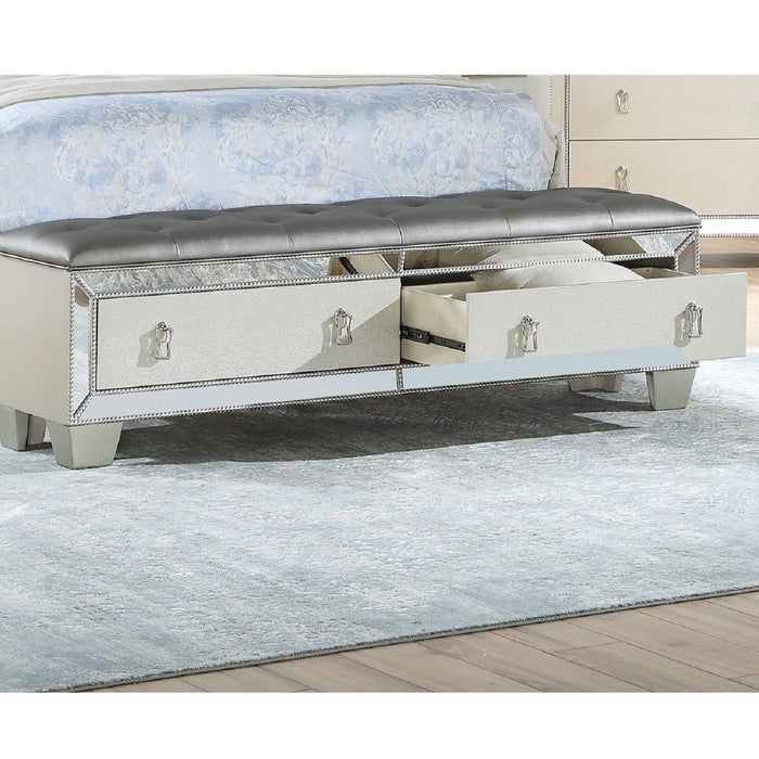 Glamorous Tufted Headboard Bed With Mirror Trim
