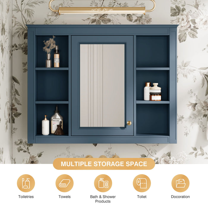 Wall Mounted Medicine Cabinet With Mirror, Storage Cabinet Featuring 6 Open Shelves And Adjustable Interior