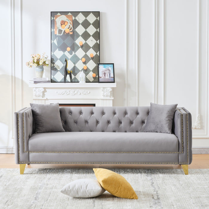Deep Seat Sofa With Button Nailhead, Square Arm Couches