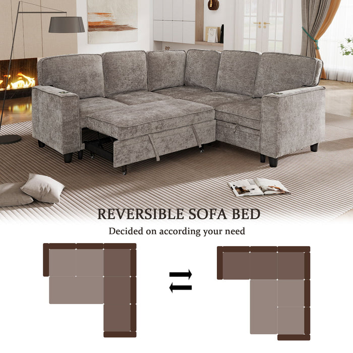 L-Shaped Sofa With Pull Out Sofa Bed With USB