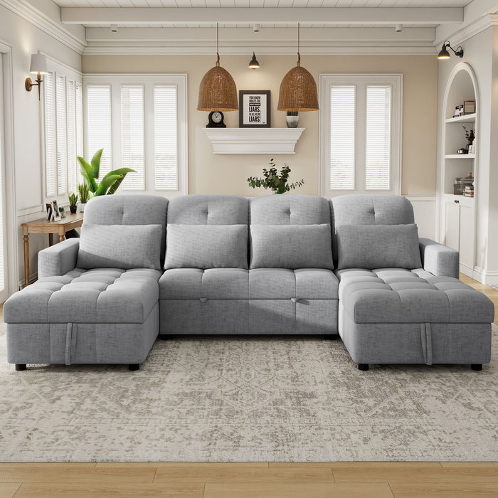 Oversized U-Shaped Versatile Sectional, Pull-Out Sofa Bed With Double Storage Chaise Lounges And 2 USB Ports For Living Room