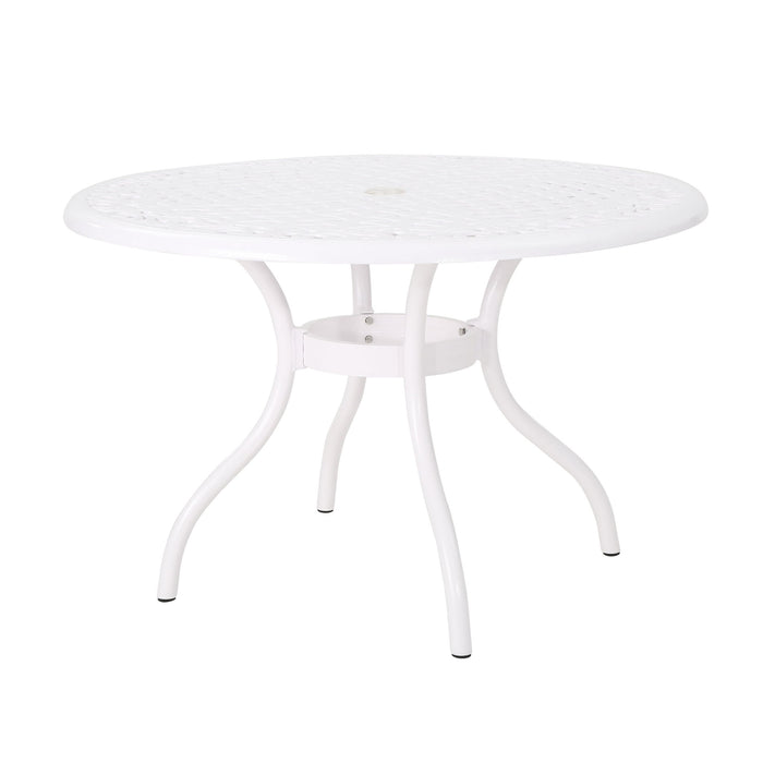 Tranquilius - Outdoor Round Dining Table With Lattice Tabletop, Umbrella Hole And Curved Legs