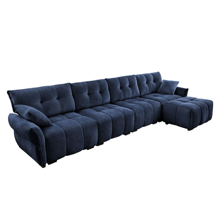 Sofa Set With Ottoman And Pillows, Textured, High Resilience Cushions