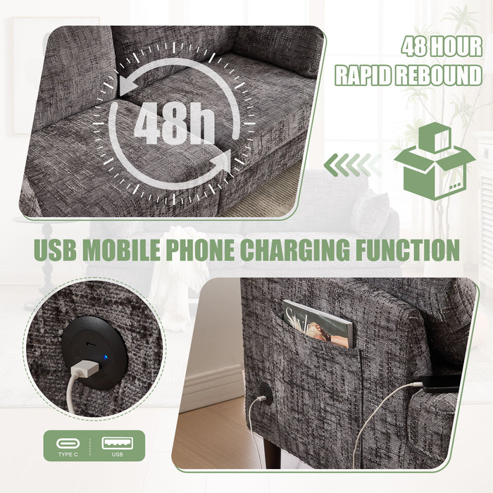 Chenille 2 Seater Sofa With LED Light, USB Charging Port, And Storage Bag