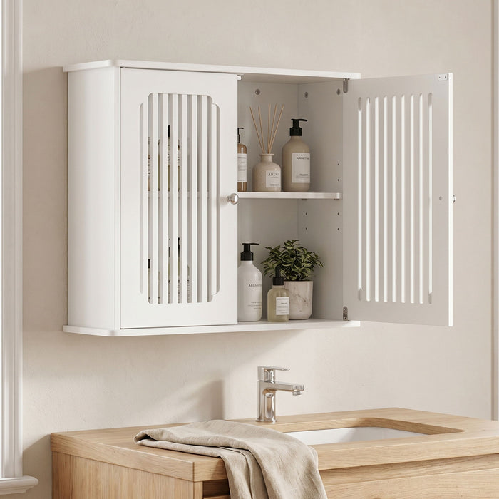 Louvered Double Door Wall Mounted Bathroom Cabinet - White