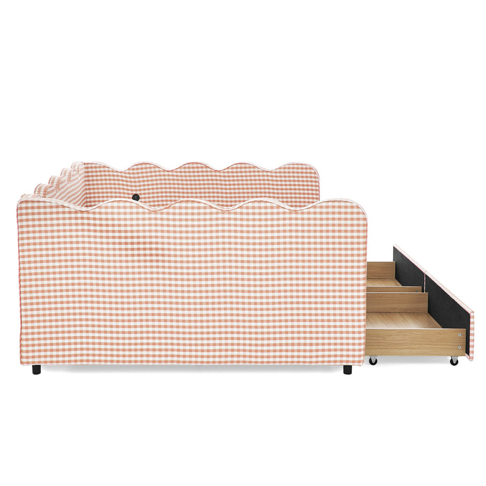 Gingham Daybed & USB Charging Port, Wave Shaped Design