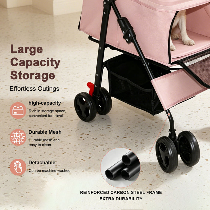 Foldable Pet Stroller For Small Dogs And Cats With Multi Functional Tray