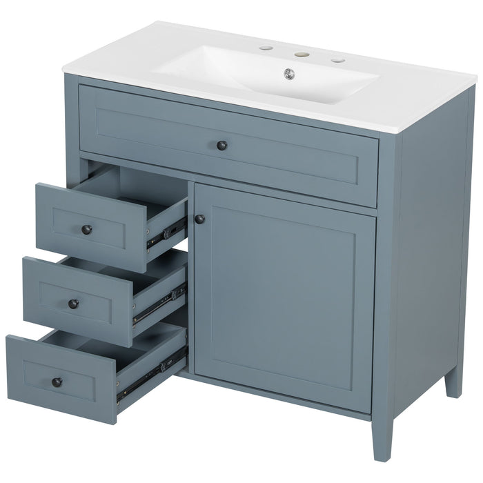 Bathroom Vanity With Sink, 3 Drawers & Cabinet With Adjustable Shelves