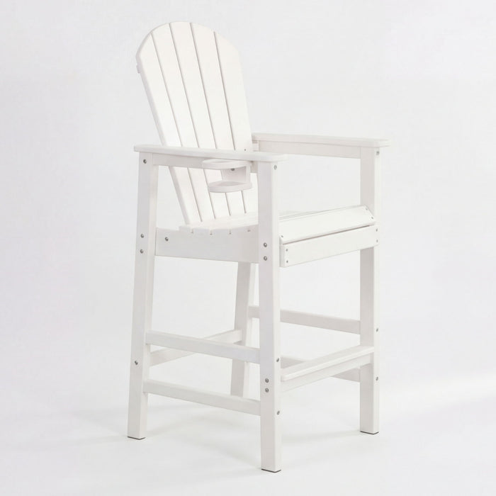 Outdoor Bar Height Adirondack Patio Chair With Cup Holder And Armrests All Weather UV Resistant - White