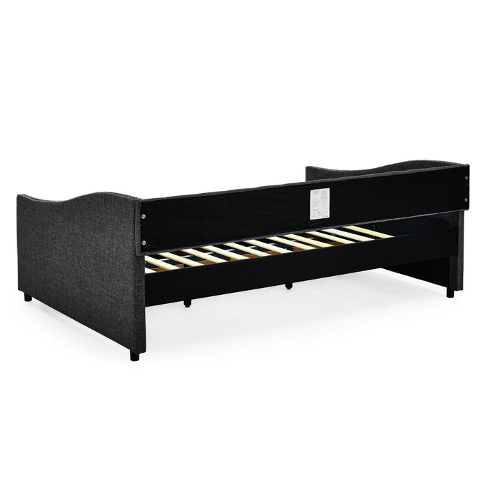 Upholstered Tufted Daybed With 2 Drawers, Waved Arms