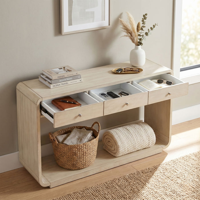 Console Table With 3 Drawers And Display Shelf