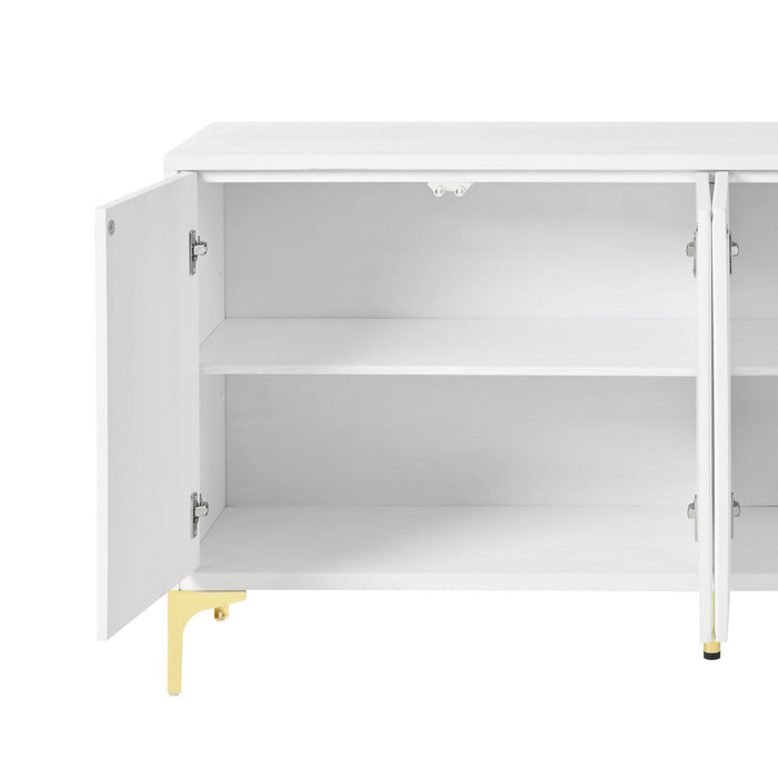 Modern Wood Sideboard Cabinet With Carved Door Panels, Adjustable Shelves, And Sturdy Metal Legs