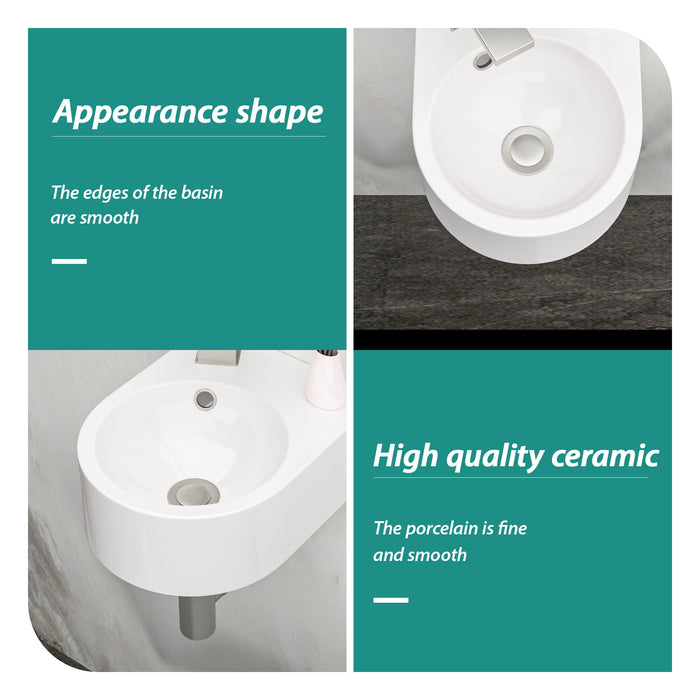 Modern Rectangle Wall Mount Bathroom Sink With Single Faucet Hole - White