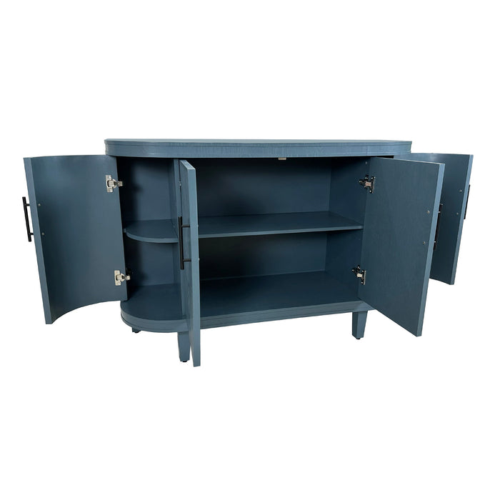 Curved Sideboard Wooden Console Table With 4 Doors And Adjustable Shelves For Living Room - Blue