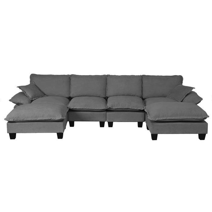 Modular Sectional Sofa With Movable Ottoman & Pillows