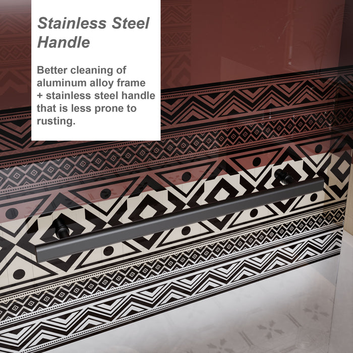 Bohemian Shower Door Bathtub With Tempered Glass And Handle - Matt Black