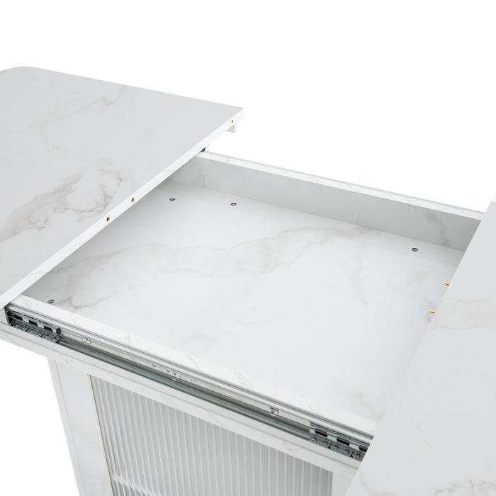 Modern Rectangle Dining Table With Stretchable Top, Storage Cabinet