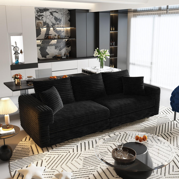 Plush Corduroy 4 Seat Sofa, Modern Comfy Upholstered Sofa Cloud Couch, Deep Seat Couches With Soft Pillows