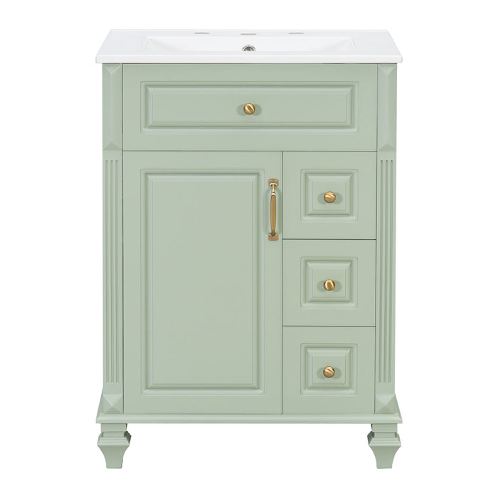 Freestanding Bathroom Vanity With Sink, 3 Drawers & Flip-Out Drawer