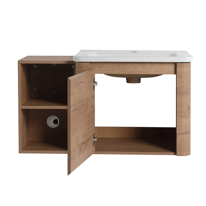 Wall Mounted Bathroom Vanity & Sink, Storage Shelves & Soft Close Door