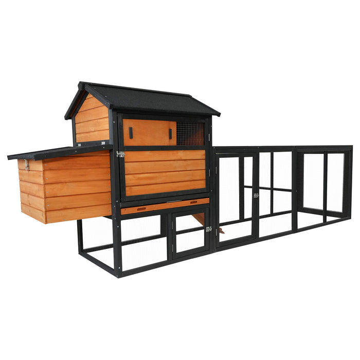 Chicken Coop With Run And Nesting Box, Large Outdoor Hen House For Backyard - Brown / Black