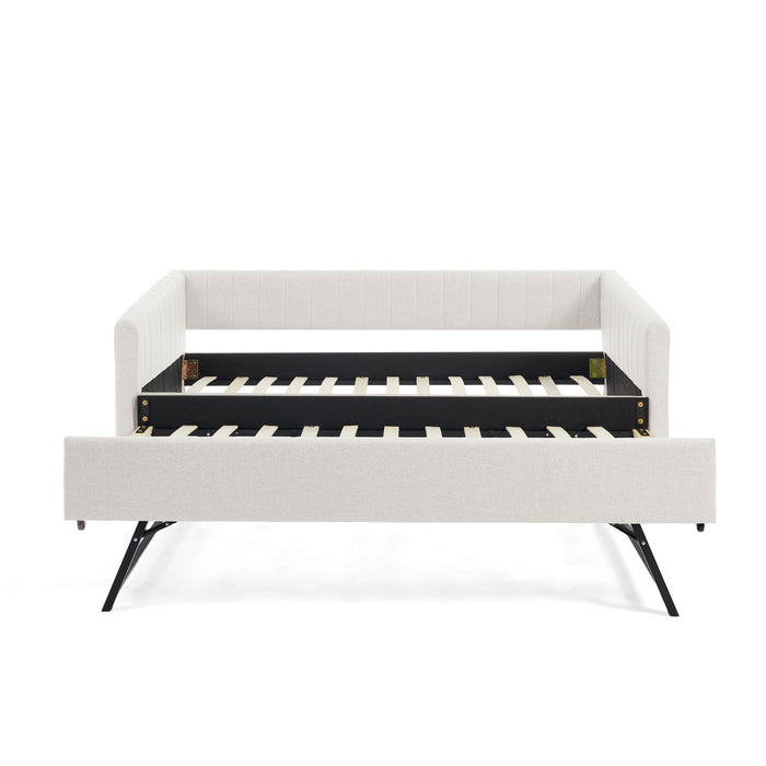 Upholstered Daybed With Trundle With Vertical Stripes
