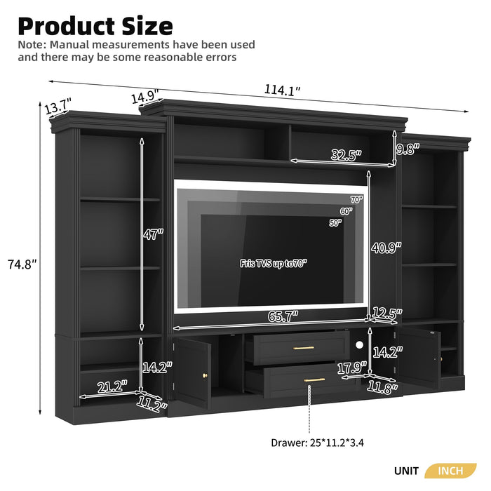 Elegant Entertainment Center Wall Unit With Bookshelves